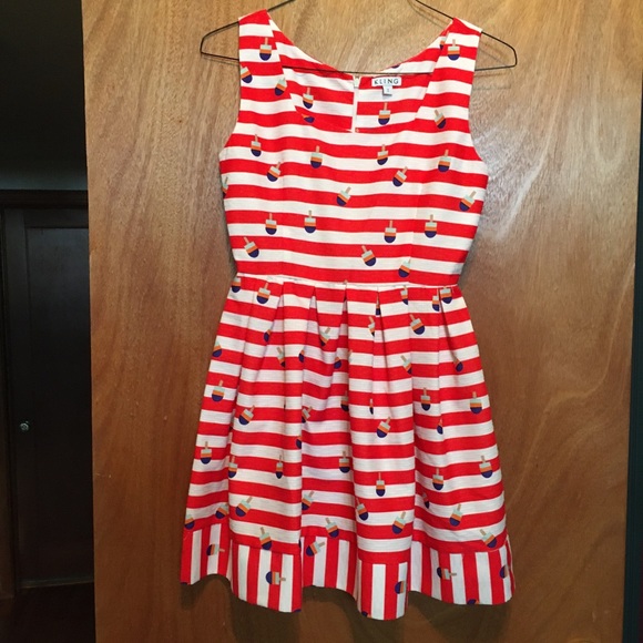 Kling Red & White Stripe summer dress with colorful popsicle print retro pinup - Picture 8 of 16